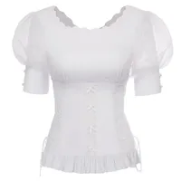 Mulheres vintage gótico vitoriano meia manga t-shirt corset tops blusa s-2xl mulheres blusas camisas