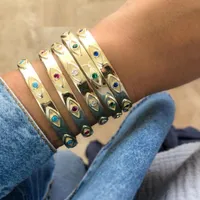 Glücklich türkisch Böse Eye Armreif Armband Für Frauen Gold Farbe Bunte Kubikzirkonia Offene Manschetten