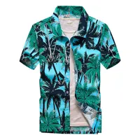 Camisas casuais de homens de verão Tendência respirável férias Chemise Homme Coconut Tree Impresso Botão de Manga Curta Down Havaiano para Homens M-5XL