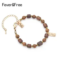 Fever&Free Handmade Vintage Wood Bracelets Pulsera Mujer Geometric Beads & Bangles Female Regalos Originales Wholesale Beaded, Strands