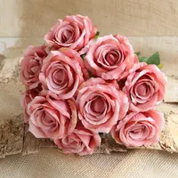Flores decorativas grinaldas 10 flanelette rosa cachos de veludo lindo casamento decoração de casa simulação arranjo de flor
