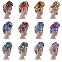 2021 Neue Afrikanische Druck Stretch Bandana Head Wrap Langer Schal Satin Satin Floral Ankara Frauen Party Turban Headwear Cap Hair Zubehör