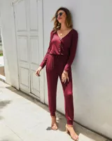 Women&#039;s Jumpsuits & Rompers Women Summer Long Sleeve Bodycon Playsuit Jumpsuit Ladies Casual Solid V-neck For 2021