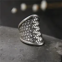 Fyla Mode Classic Retro Style High Quality 999 Thai Silver Weave Twist Silver Ring Men Fashion Accessories Gifts 31mm 210507