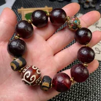 Charm Armbänder Große Größe Tibetanische Dzi-Achaten Antike Huiwen Rote Stein Perlen Strang Armband Für Frauen Männer Schmuck Reiki