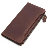 財布タウレン100％本物の革のクラシックウォレットクレイジーホースメンズロングビンテージファッション男性財布
