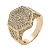 Fashion Micro Paved CZ Zircon Hexagon Finger Ring Iced Out Bling Punk Cubic Zirconia Rings Jewelry 18K Real White Gold Mens Hip Hop Engagement Gifts for Lovers