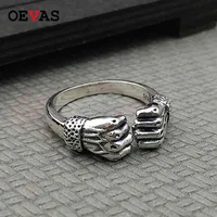 Oevas 100% 925 Sterling Zilver Creatieve Hand van Power Open Ring Hoge Kwaliteit Mannen Cadeau voor Firend Punk Style Party Sieraden 210525