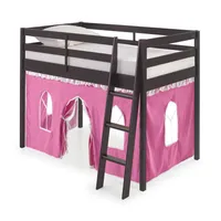 US Stock Roxy Twin Wood Junior Loft Bed with Espresso Furniture with Pink and White Bottom Tent Pink a09