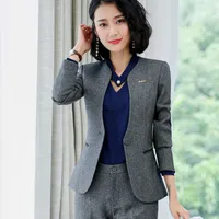 Lenshin gri profesyonel iş ceket kadınlar için iş giymek ofis bayan zarif kadın blazer ceket üst H0918