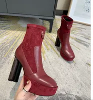 Fashion casual color matching square toe women's designer boots all-match non-slip suede women boot cowboy