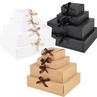 Presente envoltório 1 pc branco marrom preto caixa de doces decoração handmade kraft papel embalagem com fita curva festa de aniversário suprimentos