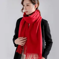 Lenço de Cashmere de Inverno para Mulheres Quentes Borlas Shawls e Wraps Senhoras Foulard Femme Vermelho Scarves Luxo Echarpe