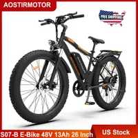 미국 주식 Aostirmotor S07-B 전기 자전거 26inch 지방 타이어 스노우 마운틴 Ebike 750W 모터 48V 13Ah 리튬 배터리 자전거