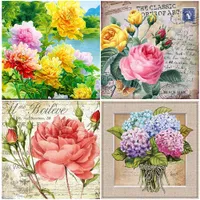 DIY 5D Diamond Painting Kit Flower Embroidery Cross Stitch Art Craft Canvas Wall Decoration Red and White Flowers 11.8X11.8inches