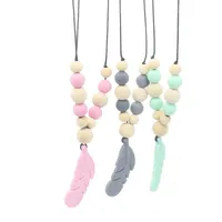 Baby Dentition Toy Silicone + Wood Former Enfants Enfants Collier Collier Pendentif Collier Collier Chewing Jouets Cadeaux Cadeaux Perles Perles