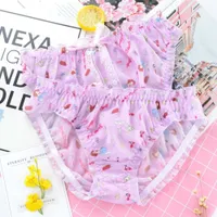 Japan Big Bow Lolita Lace Panties Women Sexy Seamless Underwear Cartoon Printing Ruffle Briefs Milk Silk Lingerie Thongs