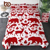 Beddingoutlet Jul Bedding Set Red Checkered Duvet Cover Snowflake Bed Forest Animal Elk Wolf Bear Home Textiles 3pcs