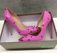 size 33 to 42 to 46 pink rivets spikes red bottom high heels shoes luxury women desiger high heels origin package