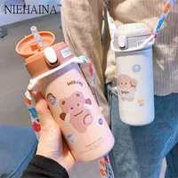Thermos Mug 304 Stainless Steel Tumbler Children's Straw Cup Water Bottle Travel Thermal 220119