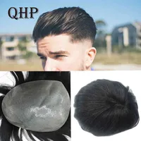 QHP-TUPE 100% Indisch mannelijk haar, kunstmatig haar met v-ringvervangingssysteem, 6-inch natuurlijke pruik