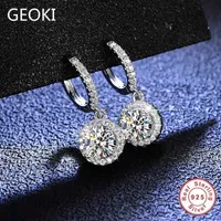 Dangle & Chandelier Geoki Passed Diamond Test 1ct Total 2 Ct Round Perfect Cut d Color Vvs1 Moissanite Drop Earrings 925 Steling Silver