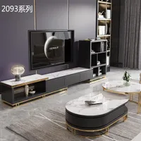 Modern Fashion Light Luxury Living Room Rock Board Top Nesting Solid Wood Round Coffee Table TV Cabinet Kombination Set