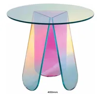Garden Sets Acrylic Rainbow Color Coffee Table, Iridescent Glass End Round Side Table Modern Accent TV for Living Bed Room Decoration
