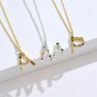 LEKANI 100% 925 Sterling Silver Necklace Gold-color Letter Pendant 26 Alphabet Necklaces For Women Opal 2021 Accessories Jewelry 482 B3