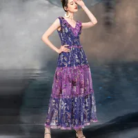 40 xl 2021 Runway Dress Spring Summer Marke Gleiche Stil Sleeveless V-ausschnitt Mode Flora Print Kleid Damen Kleidung als