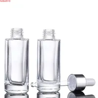 Vierkante transparante glazen druppelaar flessen 15ml 30ml 50 ml rechthoekolie met gouden zilveren kap voor essentieel