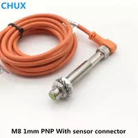 Inductieve nabijheidsschakelaar PNP -sensorconnector Bend 90 graden 2m pluggen 3Wire M8 1 mm Detect Afstand NO/NC Cilinder Type Smart Home Control