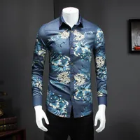Mens Cotton 2021 Flores Demin Mangas largas Camisas para hombres Caquero Classic Casual Chemise Homme 4xl 5xl #5507 Hombres