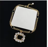 2022 New Trendy Women Rhinestone Pendant Necklaces Diamond Double Letter Long Necklace Sweater Chain With Gift Box Jewelry