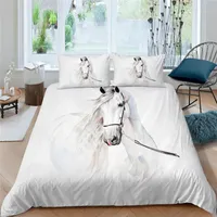 Living Home Luxury White Horse Print 2/3 PCS Soft Duved Set Tamaño de reina y King Kids Bedding Eu/US/Au Sets