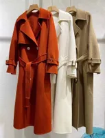 Manteau de laine Marque Designer Femme Automne et hiver Longue Cachemire Veste à poitrine à poitrine Lace-up Femmes lâches à manches longues