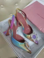 Amina Muaddi Original Box Schuhe Begum Schlingback Pumps Pastell Multicolor Leder Kristall Sockel Fersen Hochzeit Sandalen Top Qualität VML