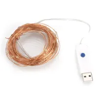 Cuerdas LED 10m 100 LEDs Impermeable USB Alambre de cobre decoración de Navidad Luz de jardín Patio