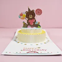 創造的な3D三次元グリーティングカード手作りの紙彫刻子供漫画のクマのケーキの誕生日カード