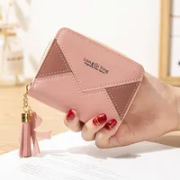 Wallets 2021 Stitching Color Card Clip Change Small Wallet Ladies Short Zipper Tassel Fashion Mini Coin Purse