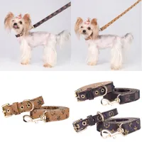 Designs Adjustable PU Leather Pet Collars Fashion Letters Print Old Flowers Leashes for Cat Dog Necklace Durable Neck Decoration Accessory Pets Supplies