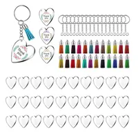 Sacs de rangement 90pcs Disques Acryliques Clear Heart Keychain Blanches Charmnes et Tassel colorés Anneaux de clés pour bricolage Crafts Bijoux