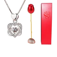 قلادة القلائد أزياء القلب قلادة مجموعة مع روز محاكاة زهرة مجوهرات الإبداعية مربع مزدوج هدايا عيد الحب