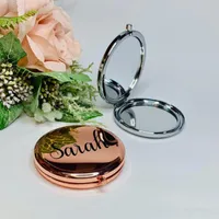 Otro evento Suministros Partidos Personalizado Nombre personalizado Rosa Gold Compact Mirror, regalo de dama de honor de boda, espejo de plata, espejo de oro pequeño