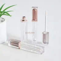 7ml rosa oro mini labios botellas de brillo cosmético vacío tubos de lápiz lipgloss envasado cuadrado cristal viales al por mayor