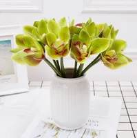 Flor artificial impressa 3D 6 cabeças de cymbidium palma buquê casamento decorativo borboleta orquídea flores bunch fundo