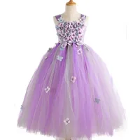 Robes de fille Posh Dream Remise Liac Lavande Flower Filles Mariage Pour Enfants avec Headwear Long Bal Party Fille Fille Enfants Vêtements de princesse