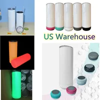 US WAREHOUSE 20oz 30oz Sublimation Straight Tumblers Glowing Speaker Stainless Steel Tumbler Plastic Straws lids Double wall Vacuum Insulated Travel Cups