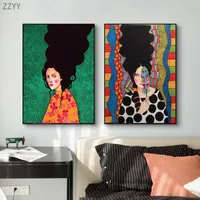 Pinturas The Long Hair Woman Girl Girl Retrato Arte Telas Pintura colorida com Flower Wall Poster Abstract Picture Room Decoração de casa