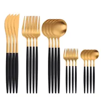 Gold Cutlery Set Forks Cuchillos Cucharas 20 piezas Lavavajillas Caja de Navidad Vajilla de Navidad Regalo de boda Acero inoxidable 210902